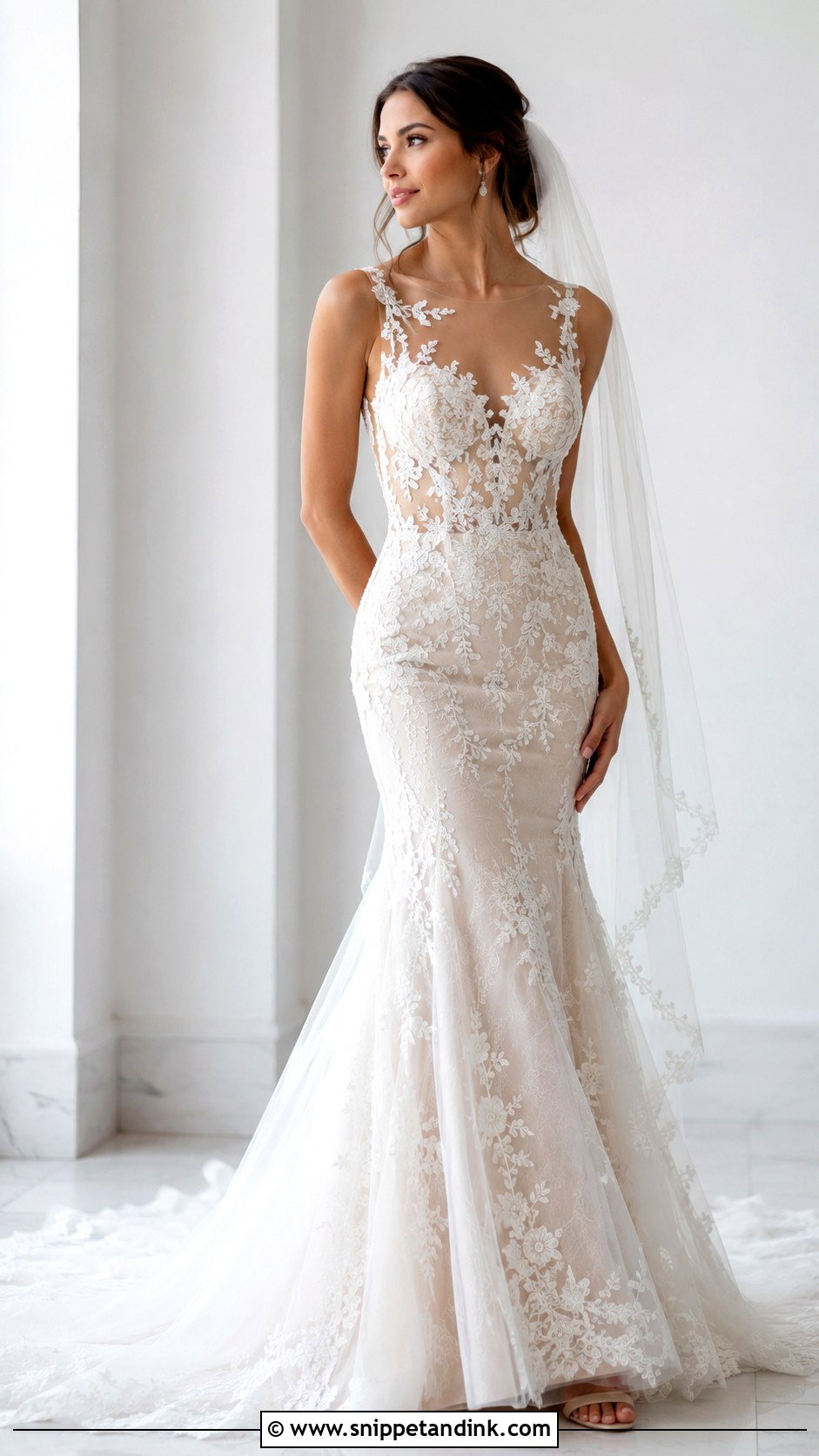 Sheer Bodice Mermaid Bridal Dress - Snippet and Ink - 25 Mermaid Bridal Dress Ideas