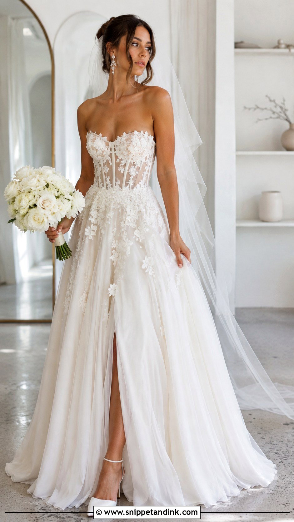 Sheer Boned A Line Corset Wedding Dress - Snippet and Ink - 20 A Line Corset Wedding Dress Ideas