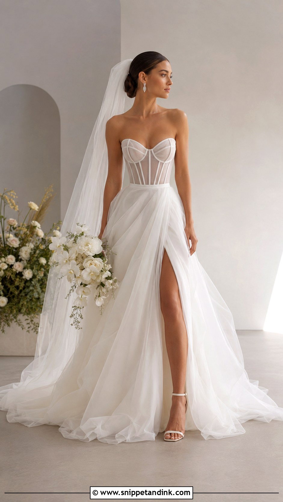 Sheer Boned Corset And Organza Skirt Wedding Dress - Snippet and Ink - 20 Corset and Skirt Wedding Dress Ideas