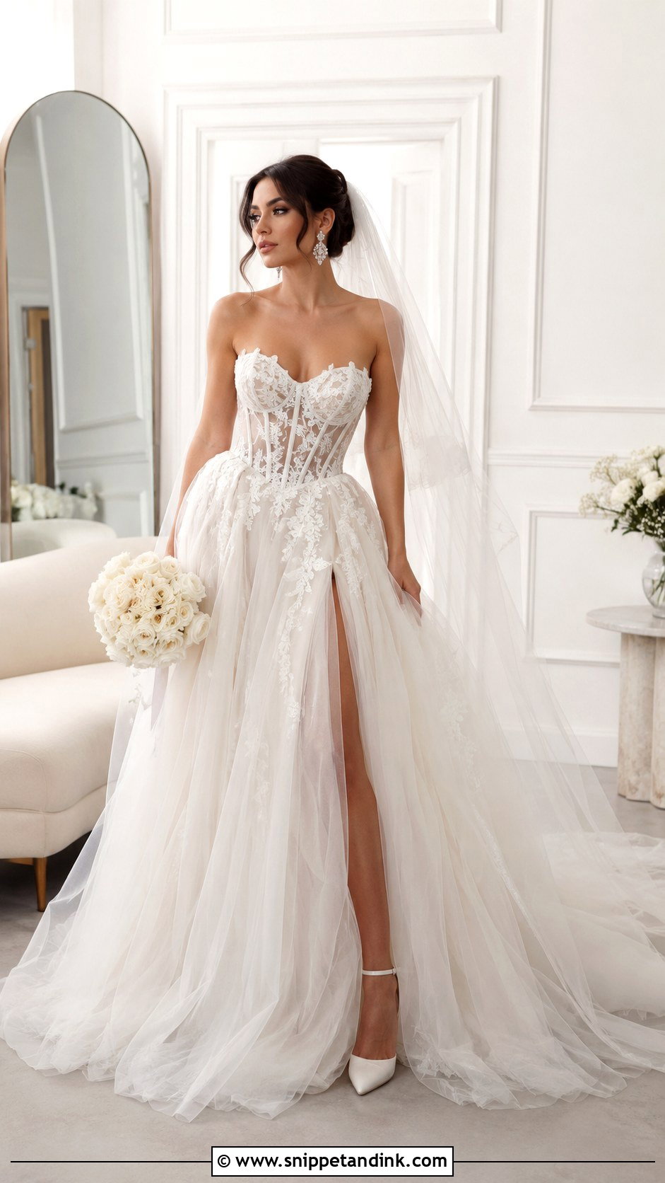 Sheer Boned Corset Tulle Ball Gown - Snippet and Ink - 20 Long Corset Wedding Dress Ideas