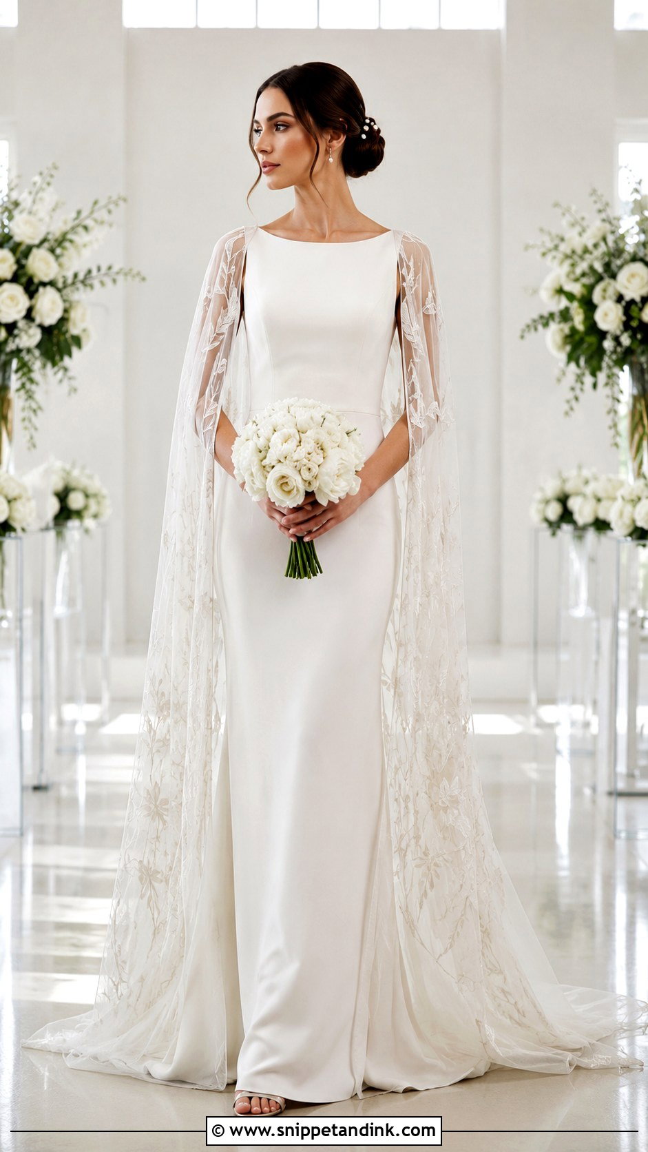 Sheer Cape Sleeve Wedding Dress - Snippet and Ink - 20 Whimsical Wedding Dress with Sleeves