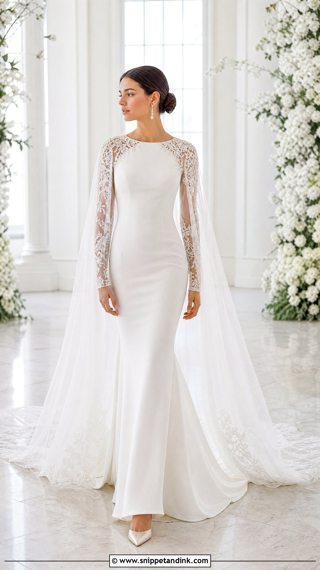 Sheer Cape Train Long Sleeve Wedding Dress - Snippet and Ink - 25 Bridal Train Ideas