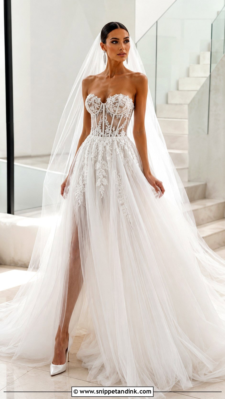 Sheer Corset Ball Gown Wedding Dress - Snippet and Ink - 20 Corset Ball Gown Wedding Dress Ideas