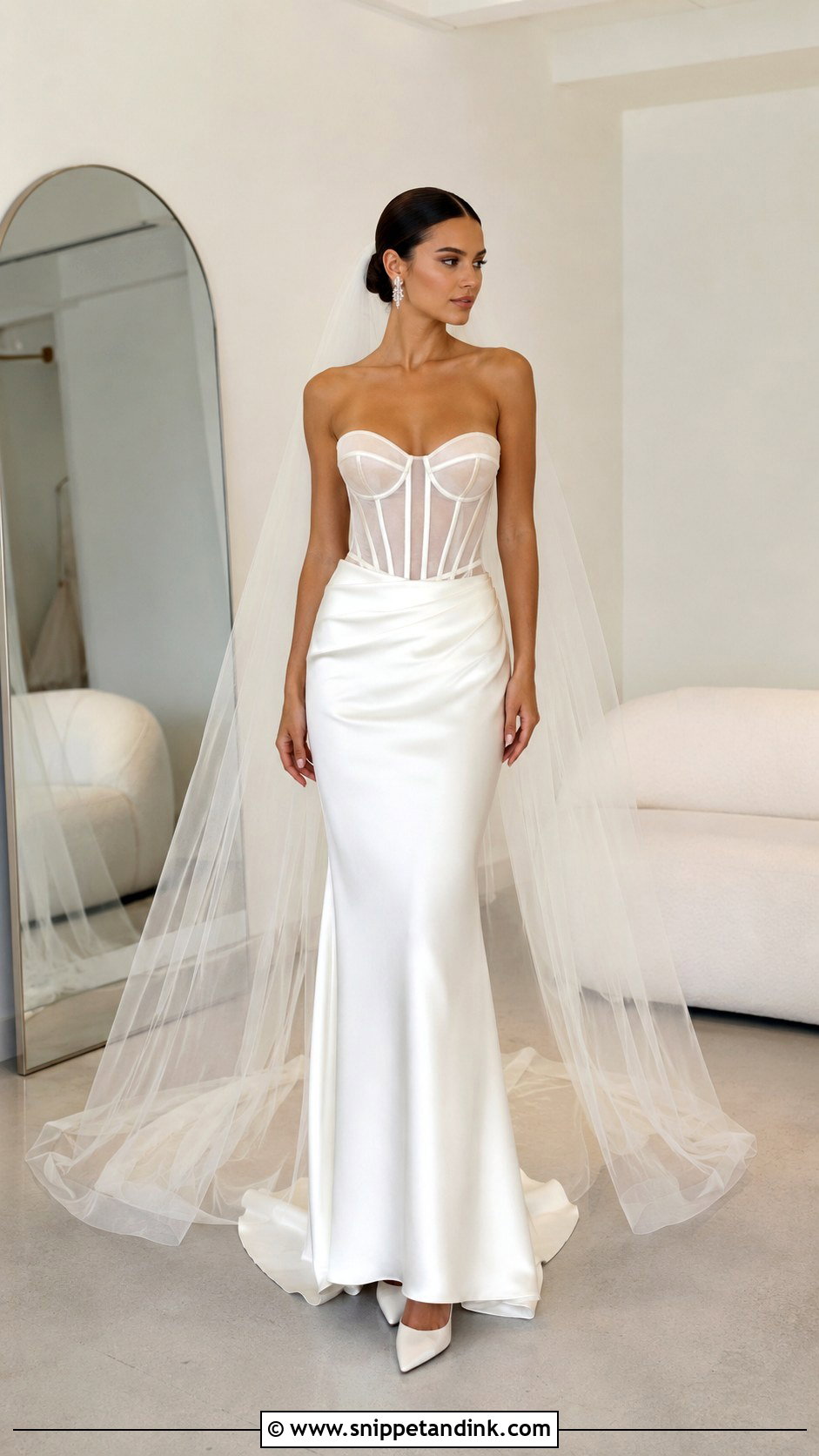 Sheer Corset KYHA Wedding Dress With Satin Pumps - Snippet and Ink - 20 Khya Studios Wedding Dress Ideas