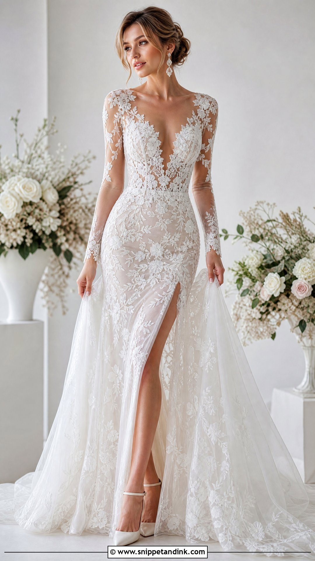 Sheer Lace Bridal Gown - Snippet and Ink - 25 Lace Bridal Gown Ideas