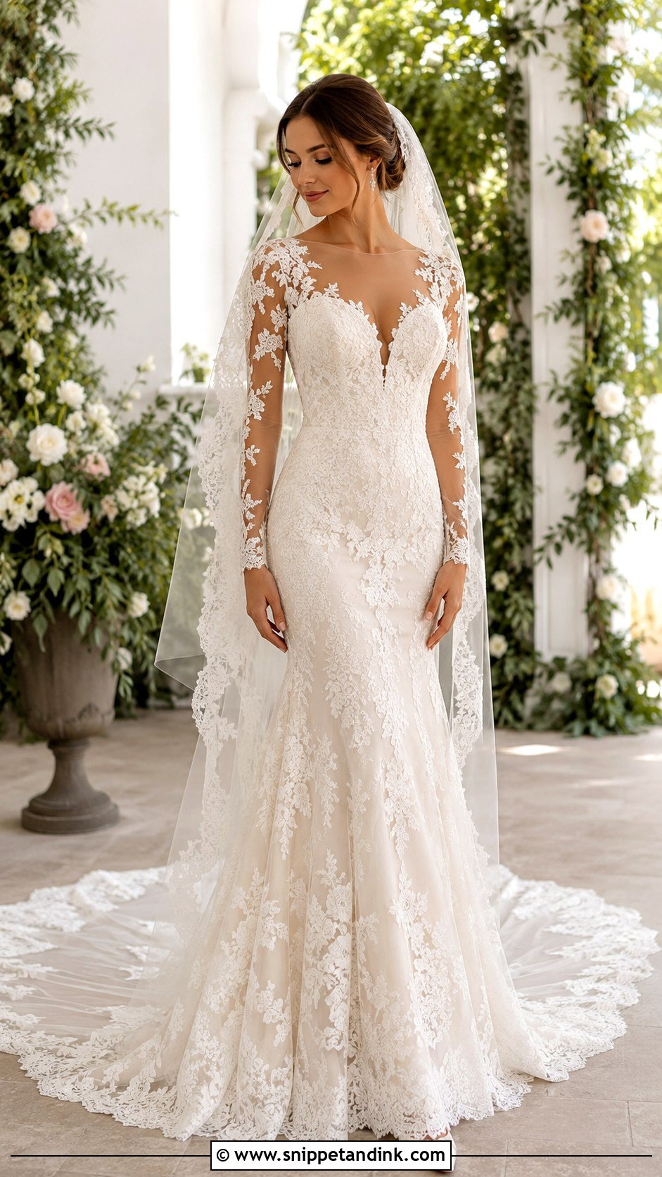 Sheer Lace Mermaid Wedding Dress With Sleeves - Snippet and Ink - 30 Mermaid Wedding Dress with Sleeves