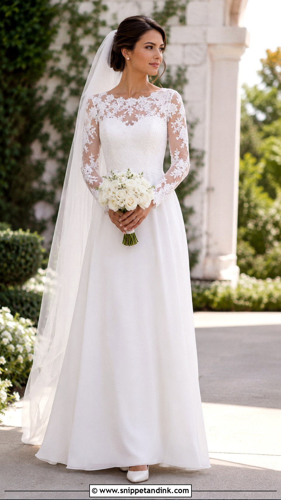 Sheer Lace Sleeve A Line Wedding Dress - Snippet and Ink - 20 Long Sleeve Flowy Wedding Dress Ideas
