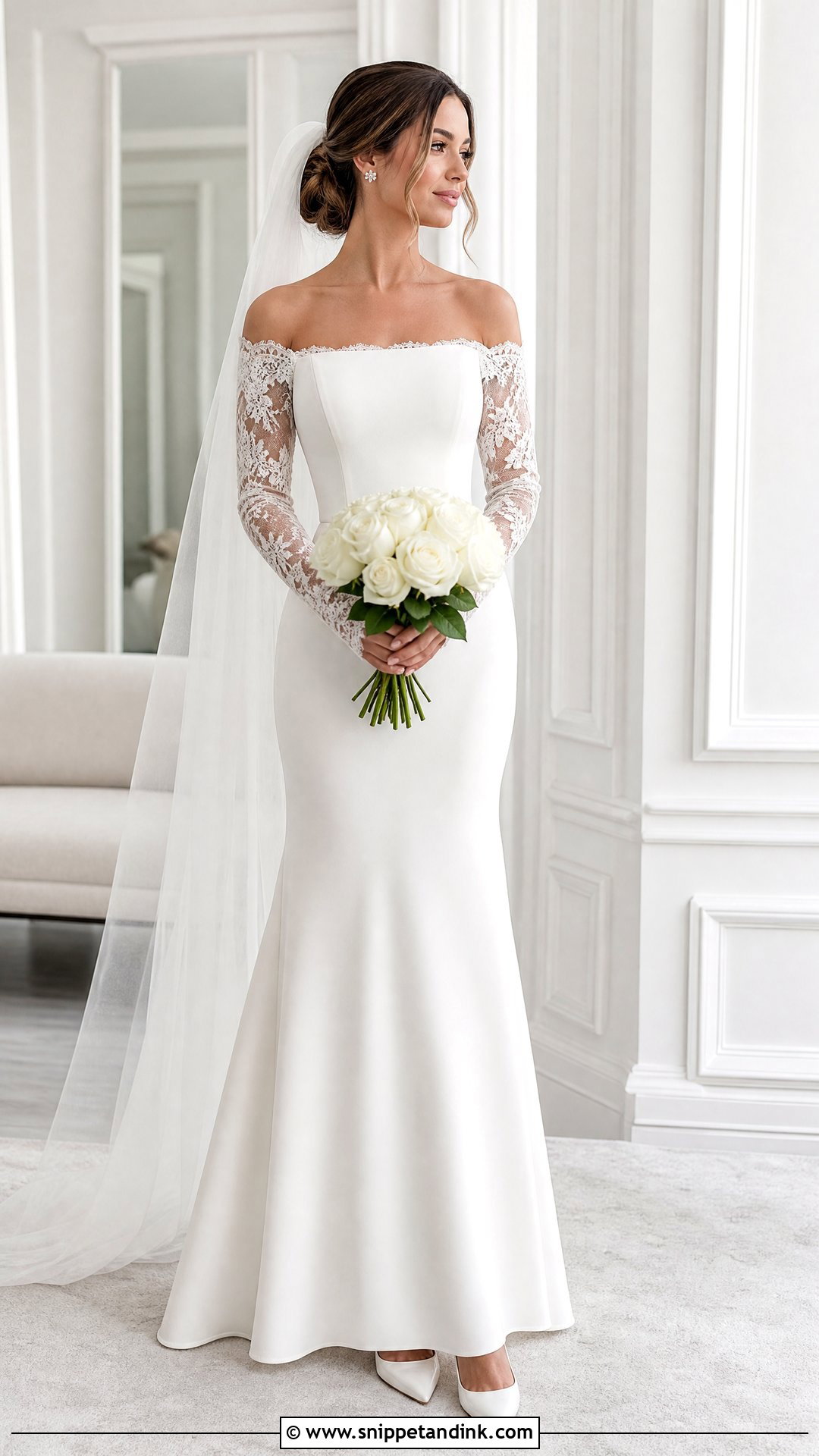Sheer Lace Sleeve Off the Shoulder Wedding Dress - Snippet and Ink - 20 Simple Long Wedding Dress with Off the Shoulder Sleeves