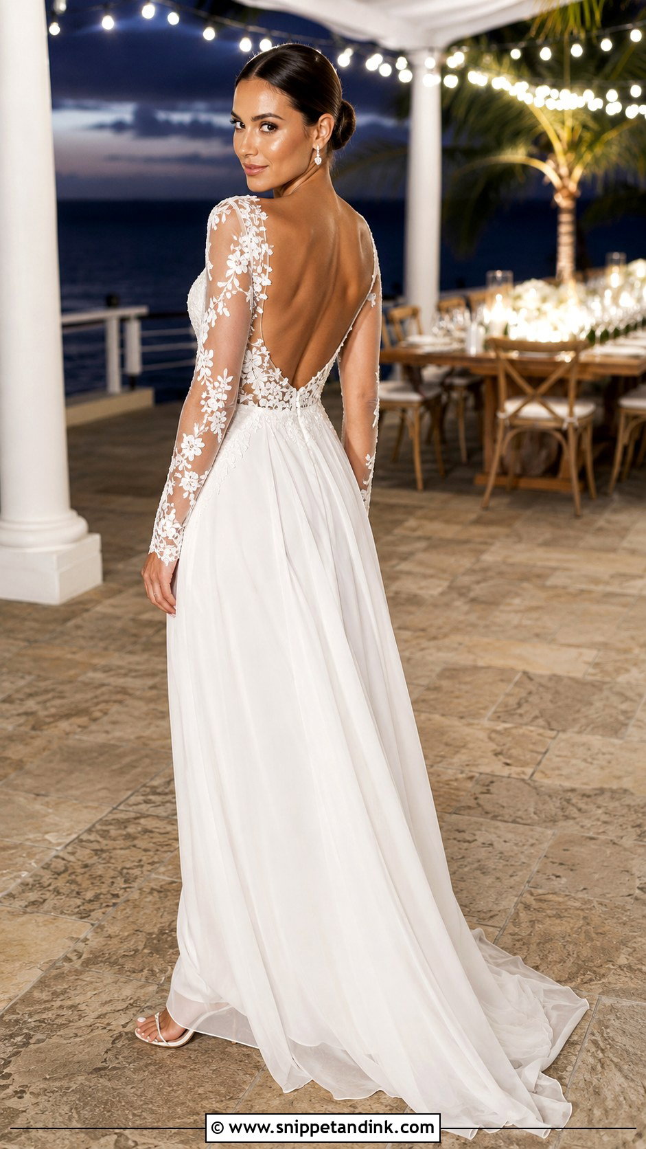Sheer Long Sleeve Caribbean Wedding Dress - Snippet and Ink - 20 Caribbean Wedding Dress Ideas