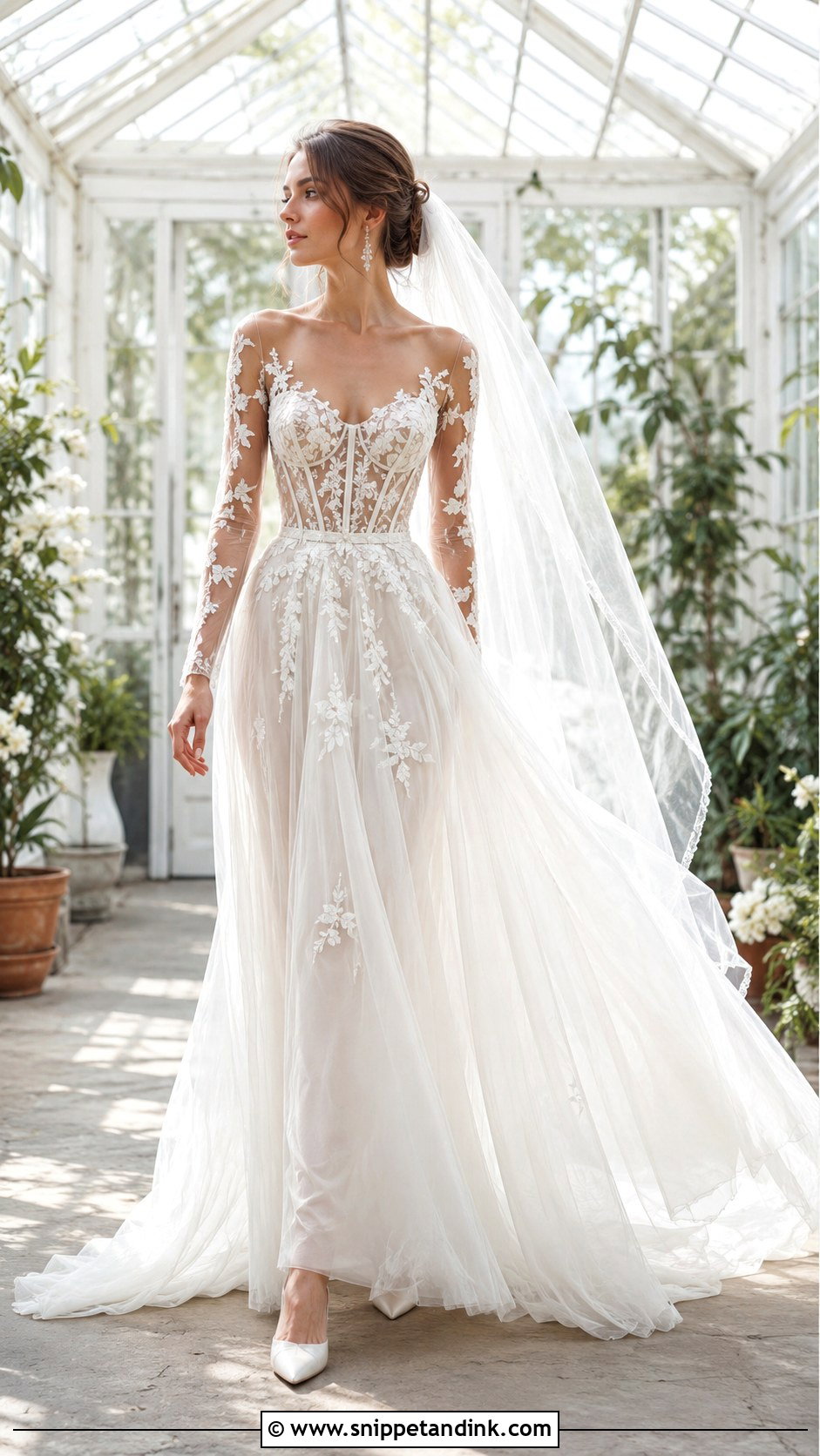 Sheer Long Sleeve Corset Wedding Dress - Snippet and Ink - 20 Long Sleeve Corset Wedding Dress Ideas