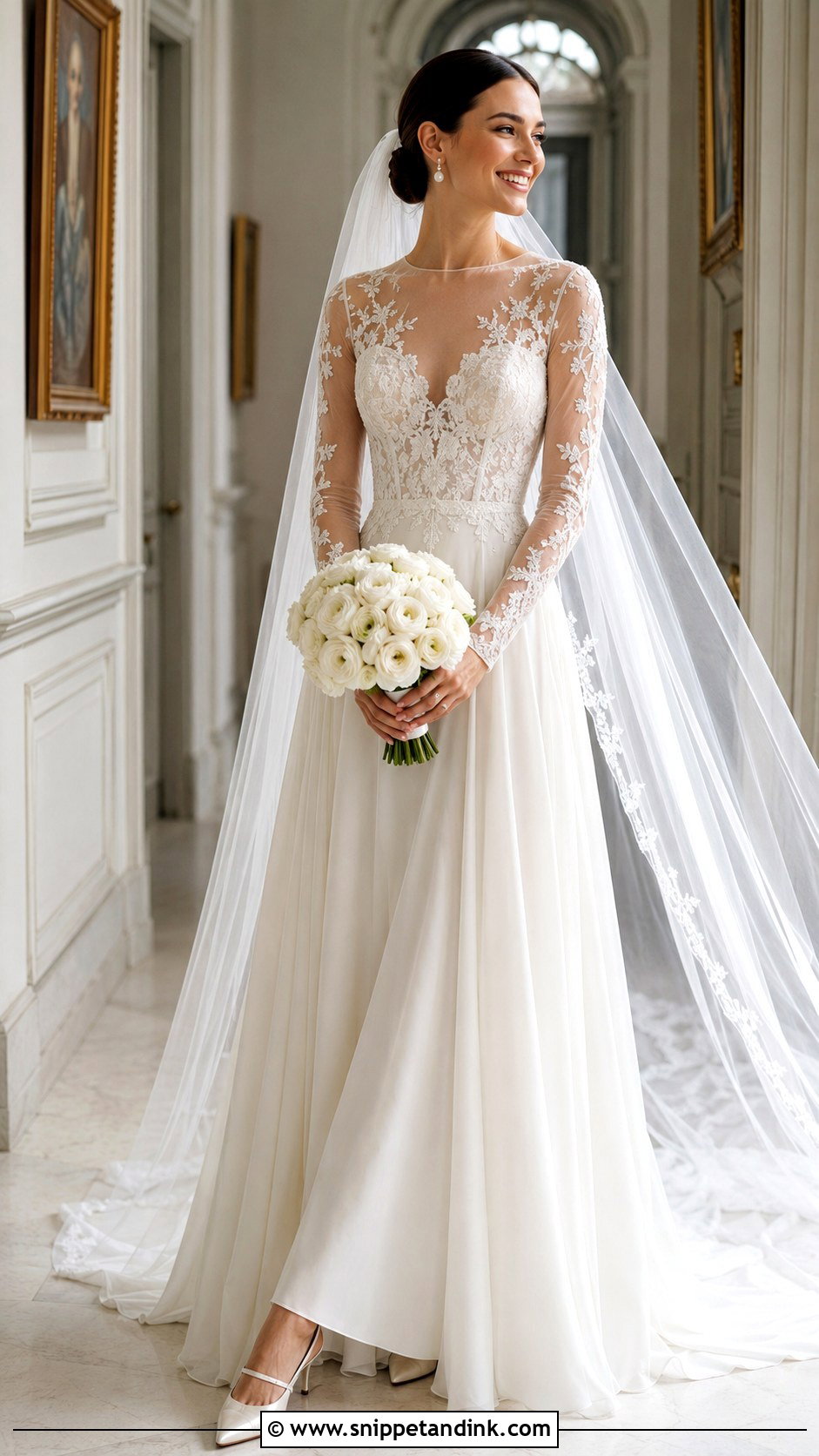 Sheer Long Sleeve Wedding Dress - Snippet and Ink - 20 Francesca Bridgerton Wedding Dress Ideas