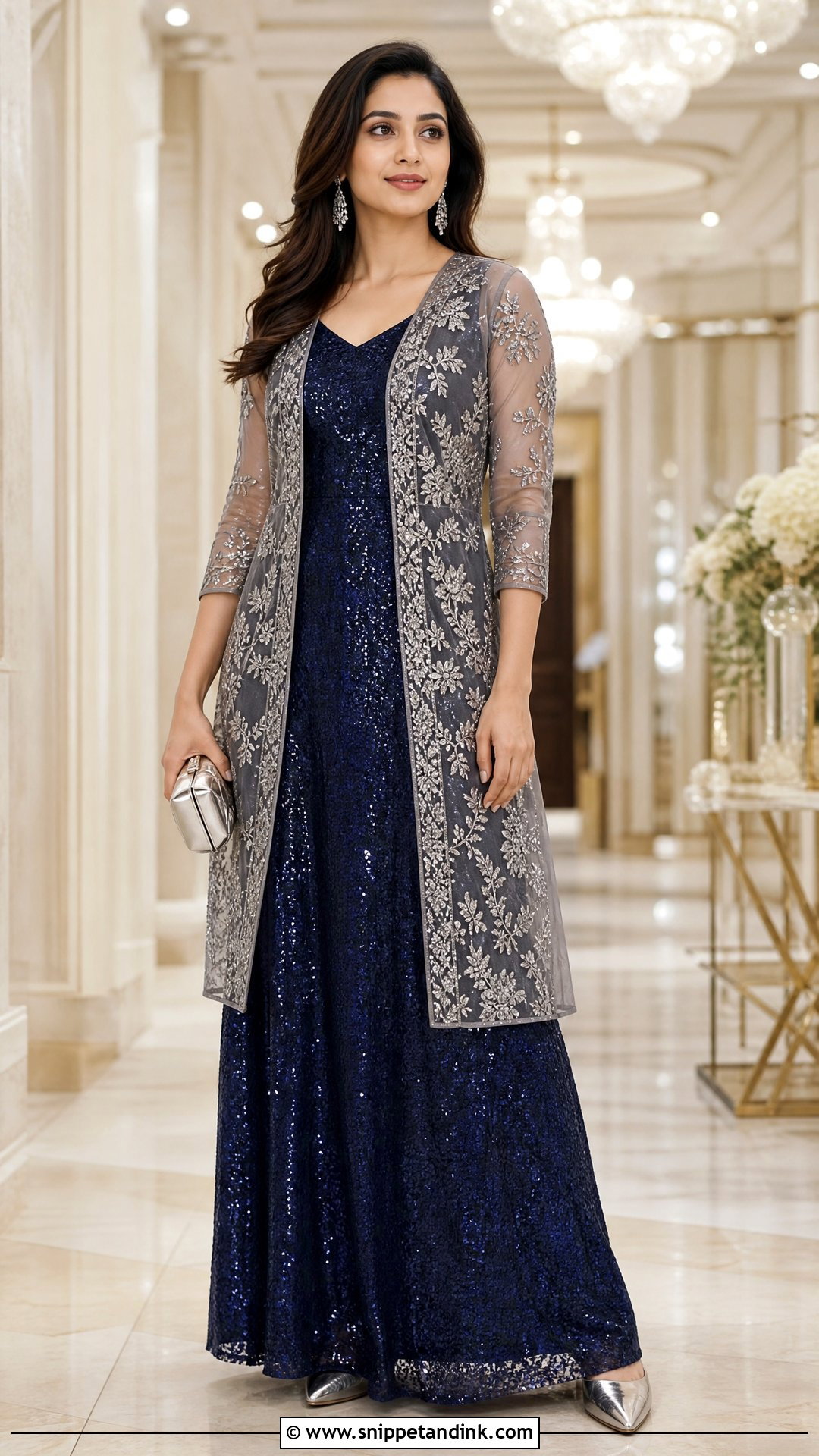 Sheer Net Shrug With Sequin Gown - Snippet and Ink - 20 Shrugs for Dresses Indian Wedding