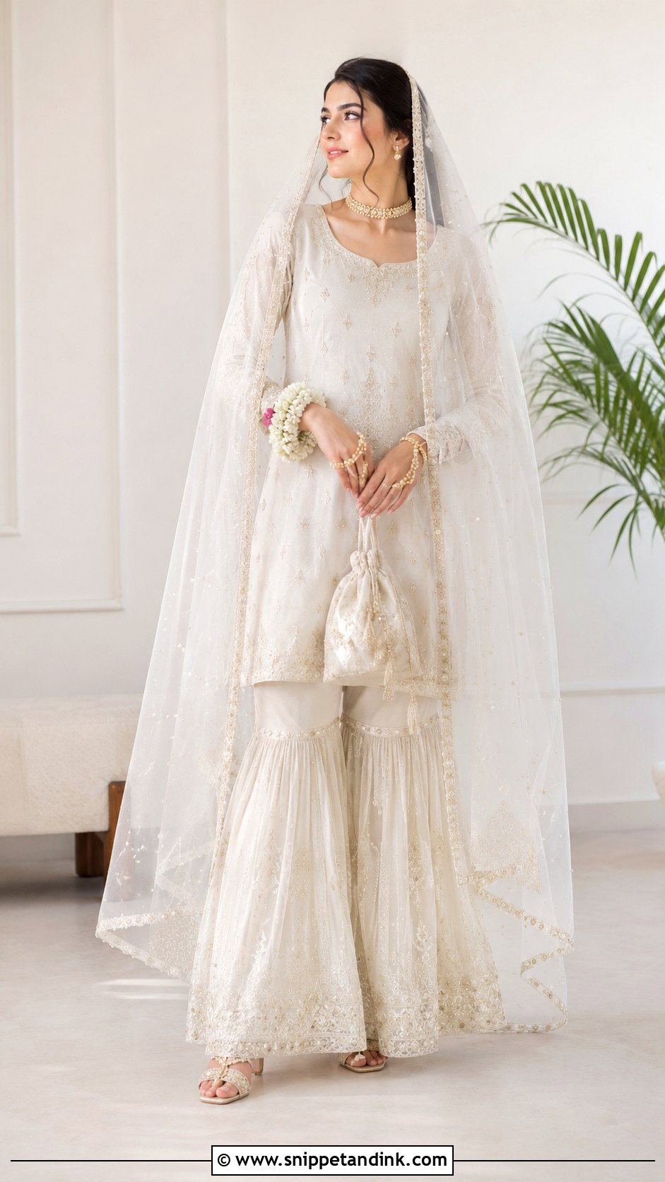 Sheer Nikah Veil With Sharara Suit - Snippet and Ink - 25 Nikah Veil Ideas
