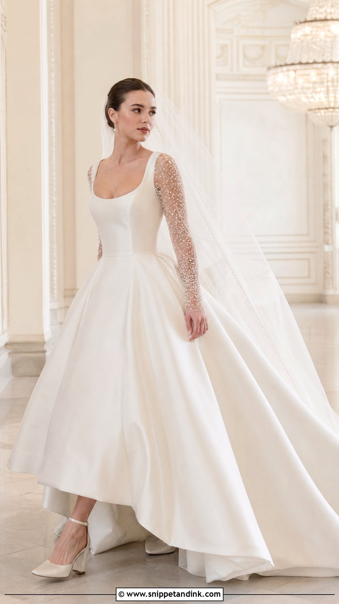 Sheer Pearl Sleeve Ball Gown Wedding Dress - Snippet and Ink - 20 Pearl Sleeve Wedding Dress Ideas