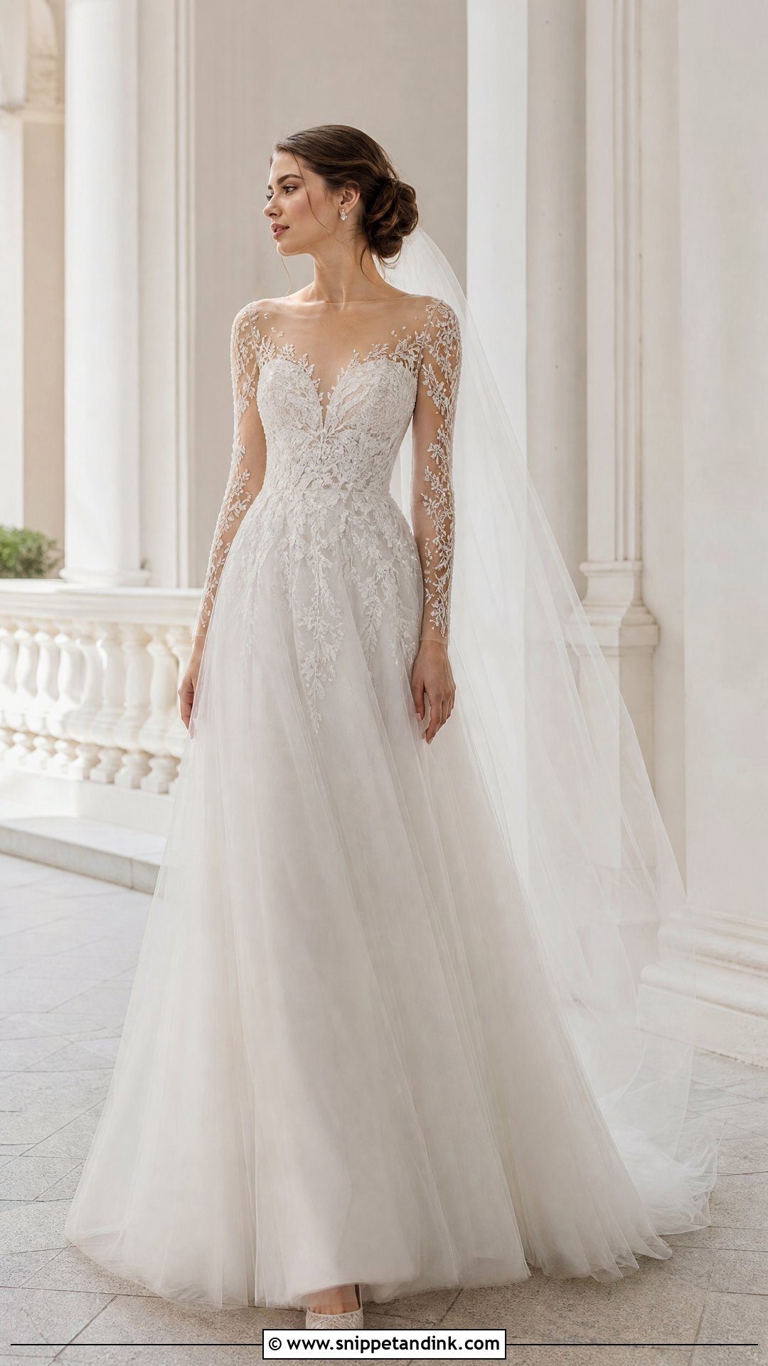Sheer Sleeve A Line Wedding Gown - Snippet and Ink - 20 Whimsical Wedding Gown Ideas