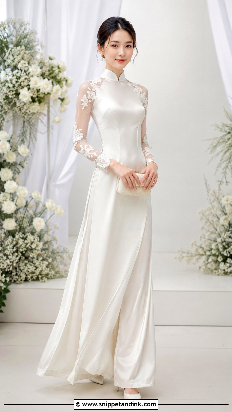 Sheer Sleeve Ao Dai Wedding Dress - Snippet and Ink - 20 Ao Dai Wedding Dress Ideas