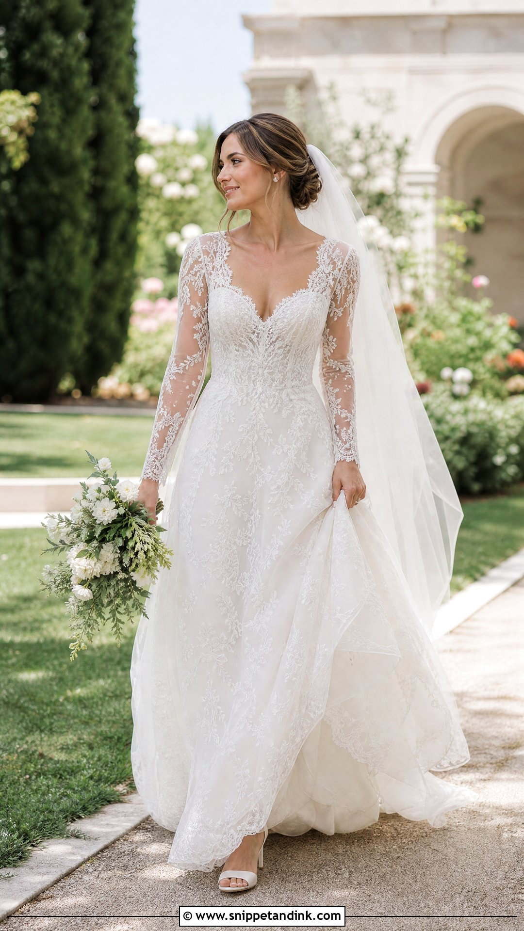 Sheer Sleeve Boho Lace Wedding Dress - Snippet and Ink - 25 Boho Lace Wedding Dress Ideas