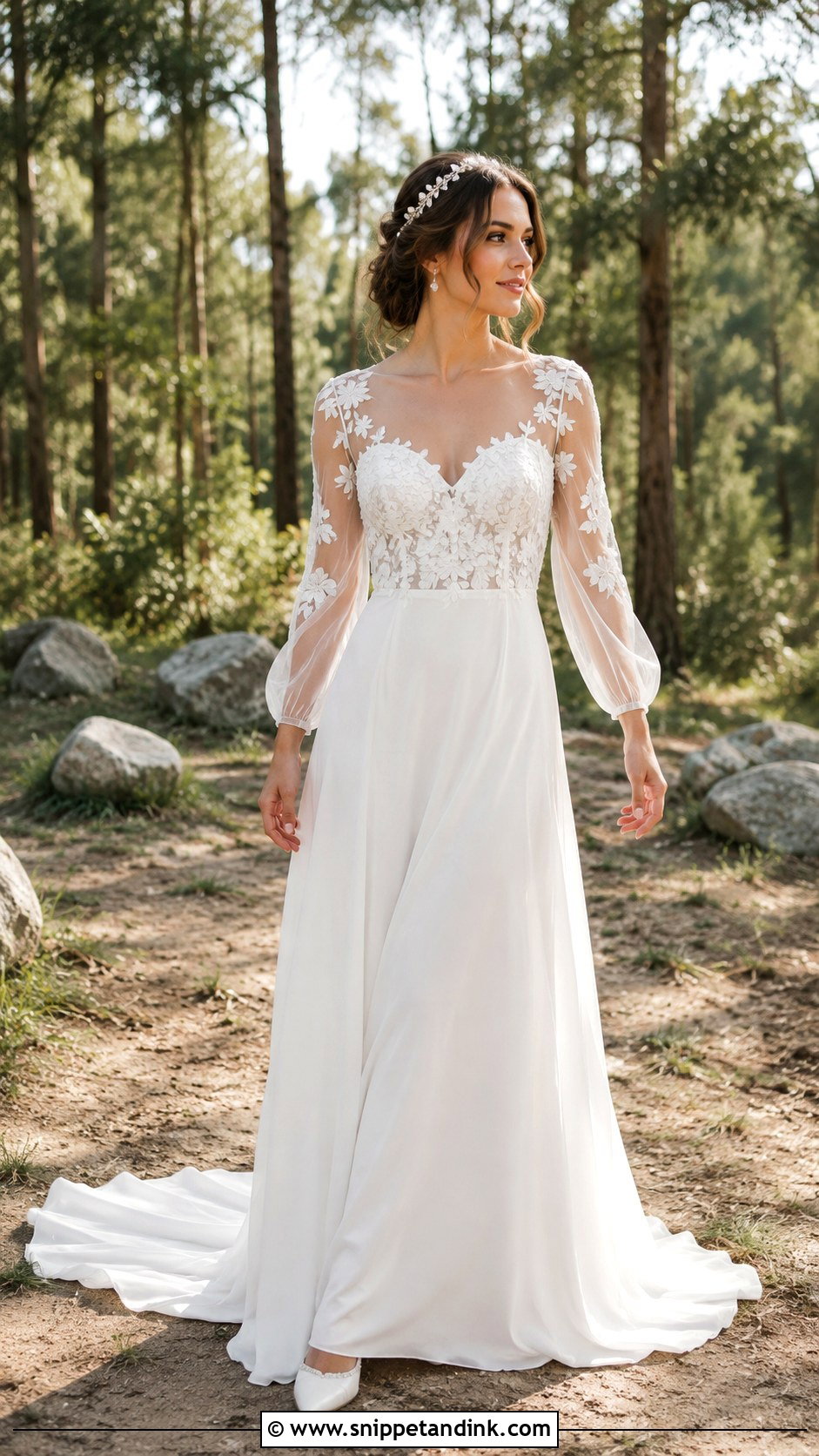 Sheer Sleeve Boho Wedding Dress - Snippet and Ink - 20 Boho Long Sleeve Wedding Dress Ideas