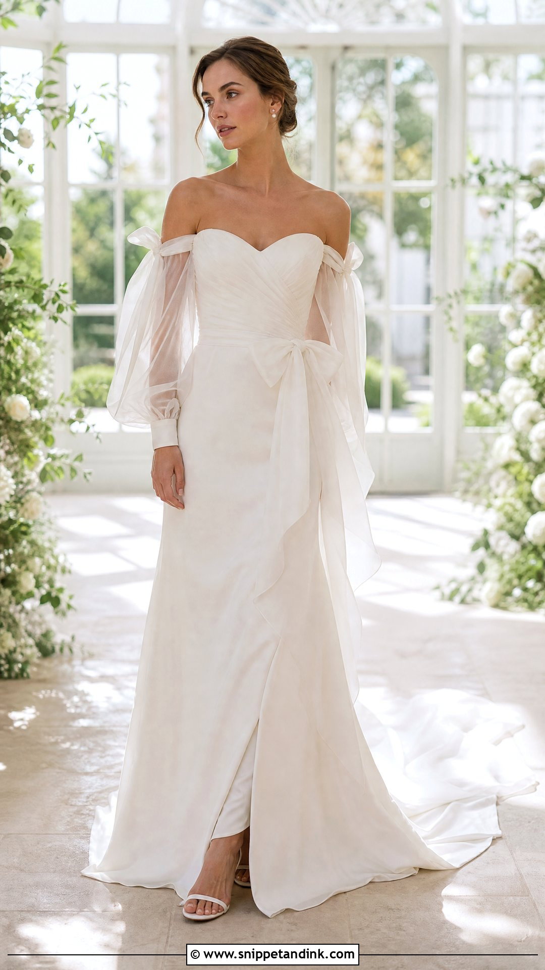 Sheer Sleeve Bow Wedding Dress - Snippet and Ink - 25 Bow Wedding Dress Ideas