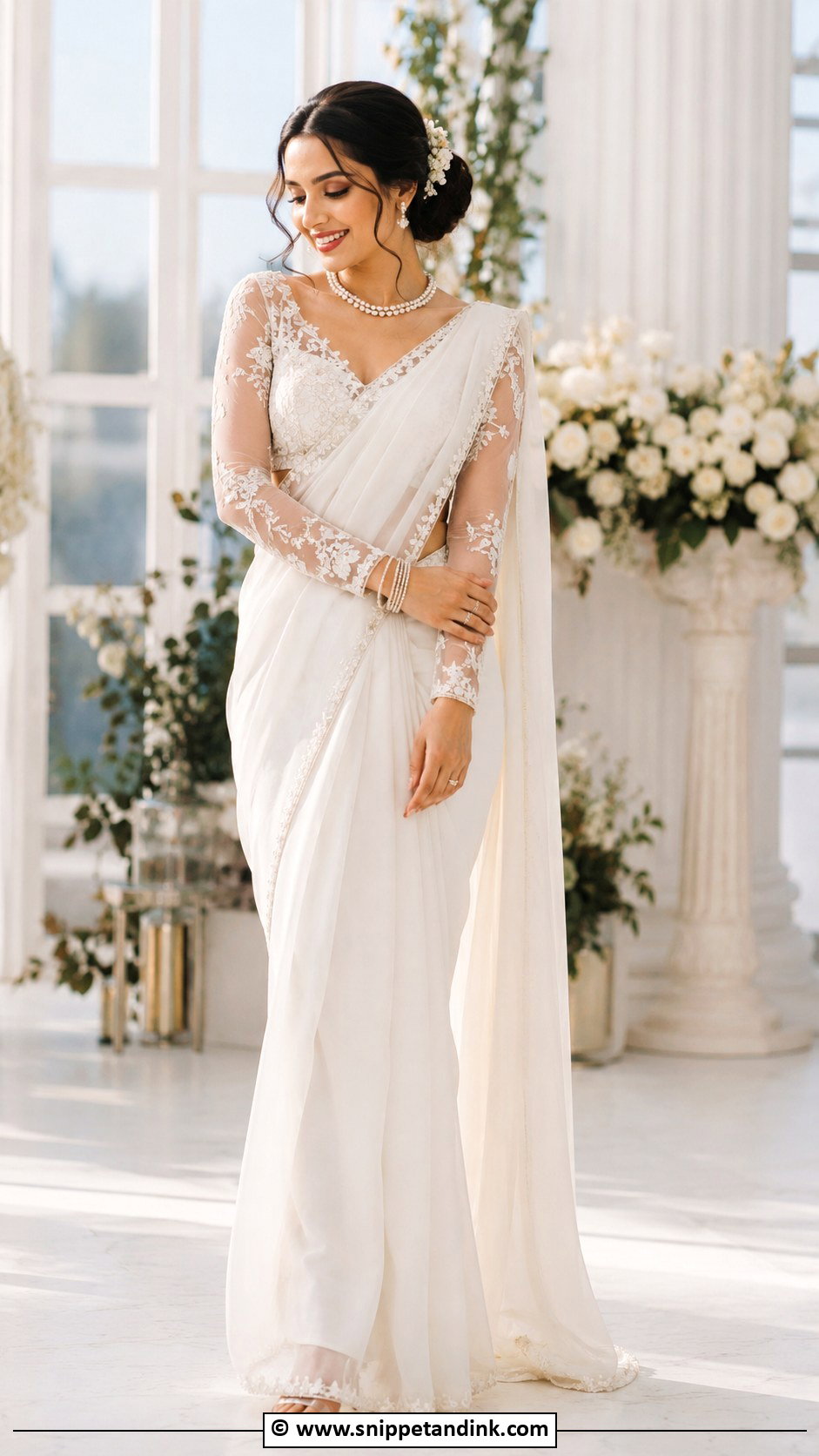 Sheer Sleeve Bridal Blouse With Saree - Snippet and Ink - 30 Bride Blouse Designs