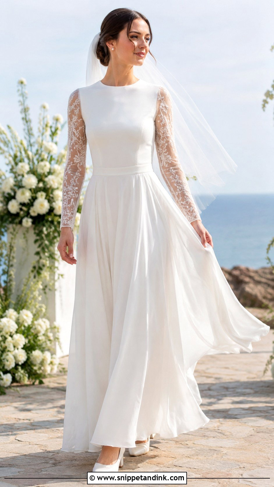 Sheer Sleeve Bridal Bodysuit With Chiffon Skirt - Snippet and Ink - 20 Bridal Bodysuit Ideas