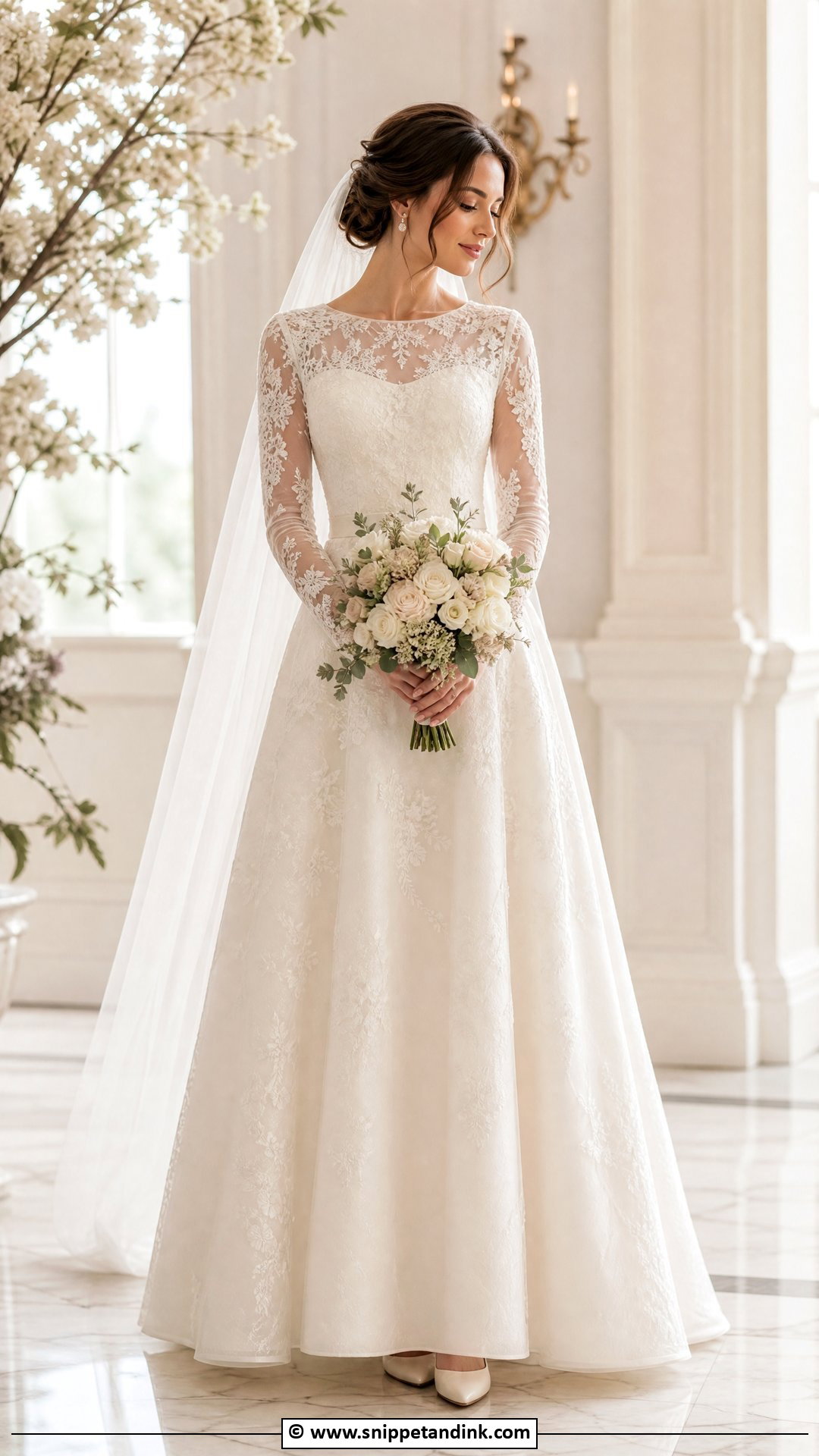 Sheer Sleeve Bridal Gown Outfit - Snippet and Ink - 35 Bridal Outfit Ideas