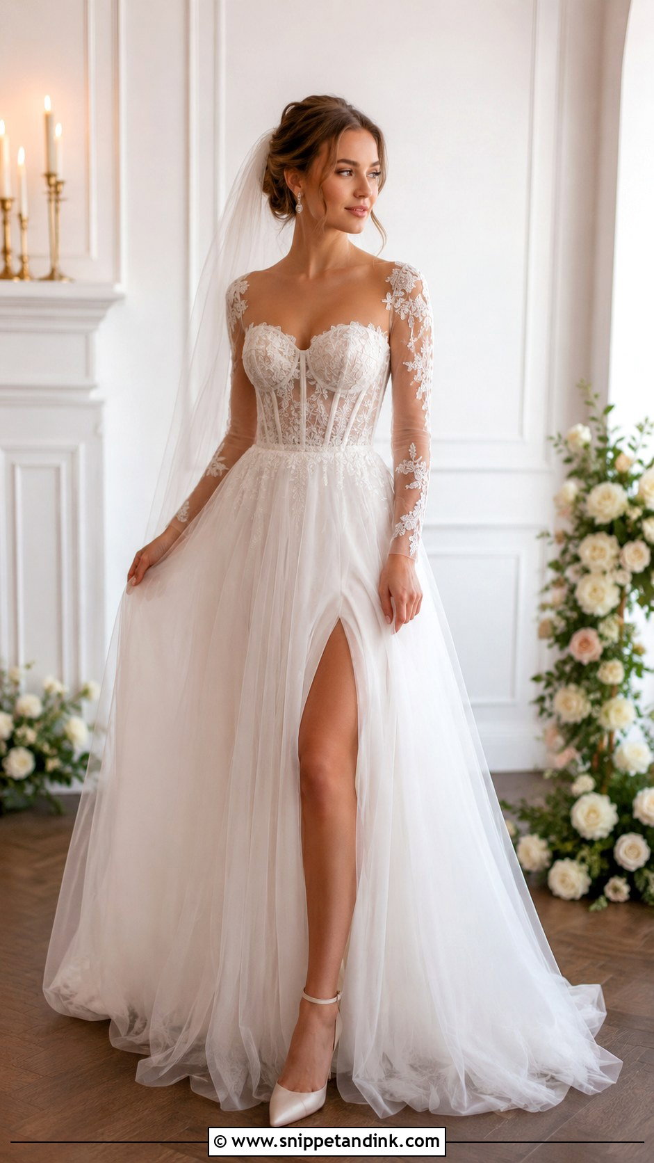 Sheer Sleeve Corset Wedding Dress - Snippet and Ink - 25 Corset Wedding Dress with Sleeves