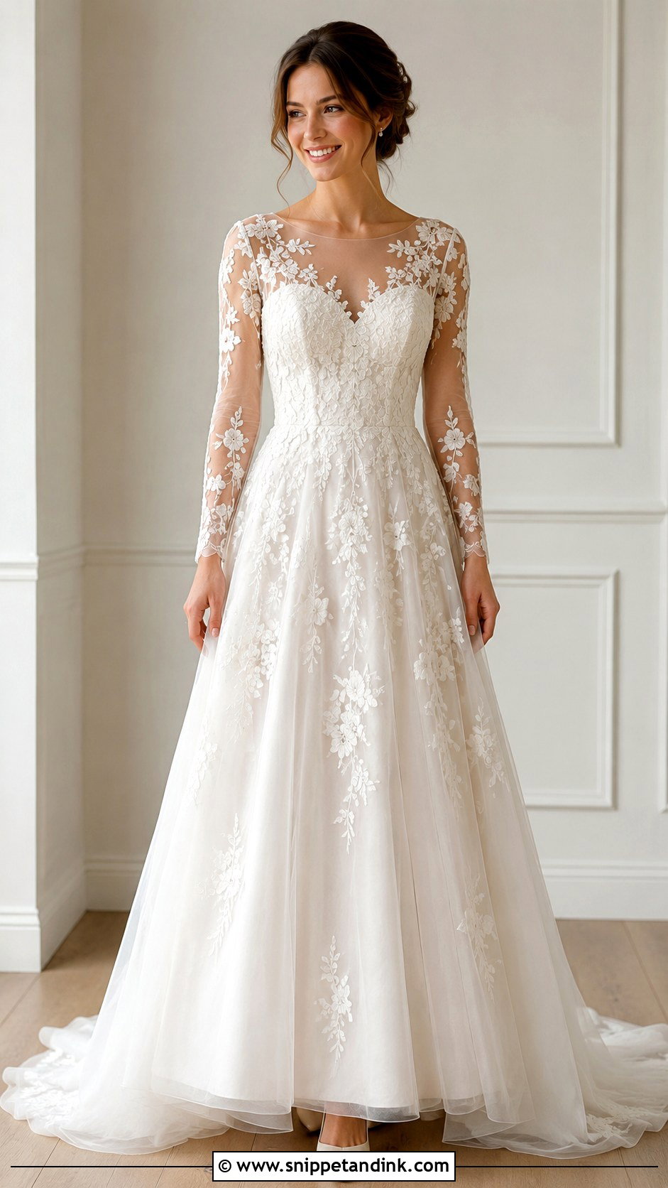 Sheer Sleeve Embroidered Wedding Dress - Snippet and Ink - 30 Embroidered Wedding Dress Ideas