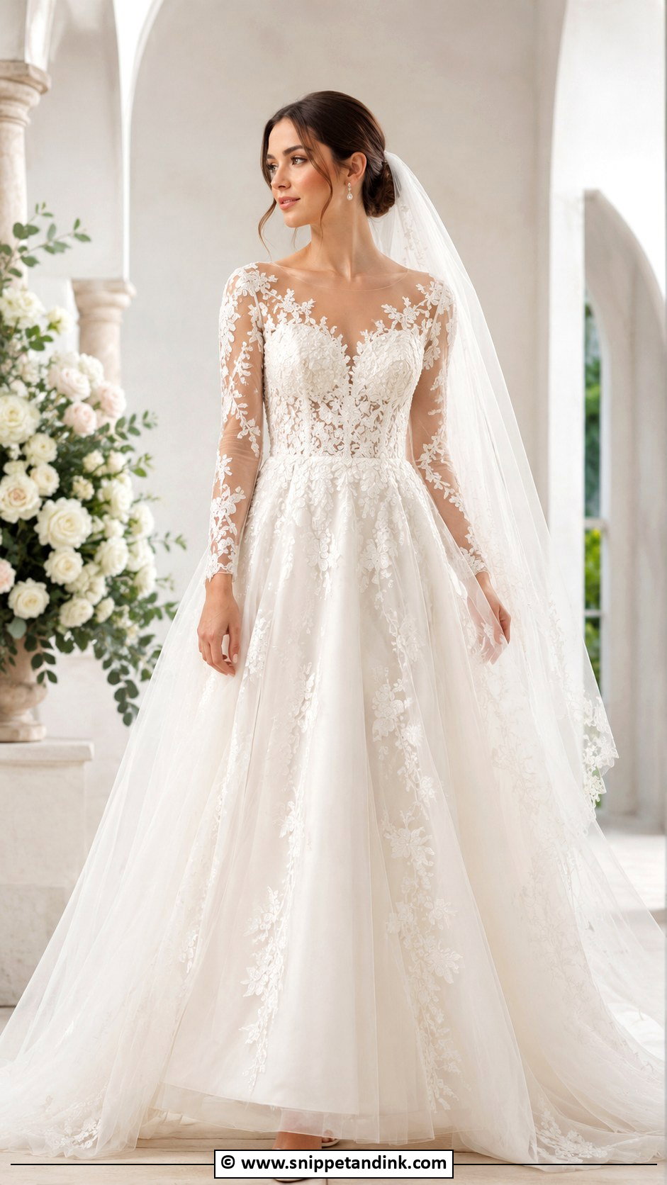 Sheer Sleeve Fairytale Wedding Dress - Snippet and Ink - 30 Fairytale Wedding Dress Ideas