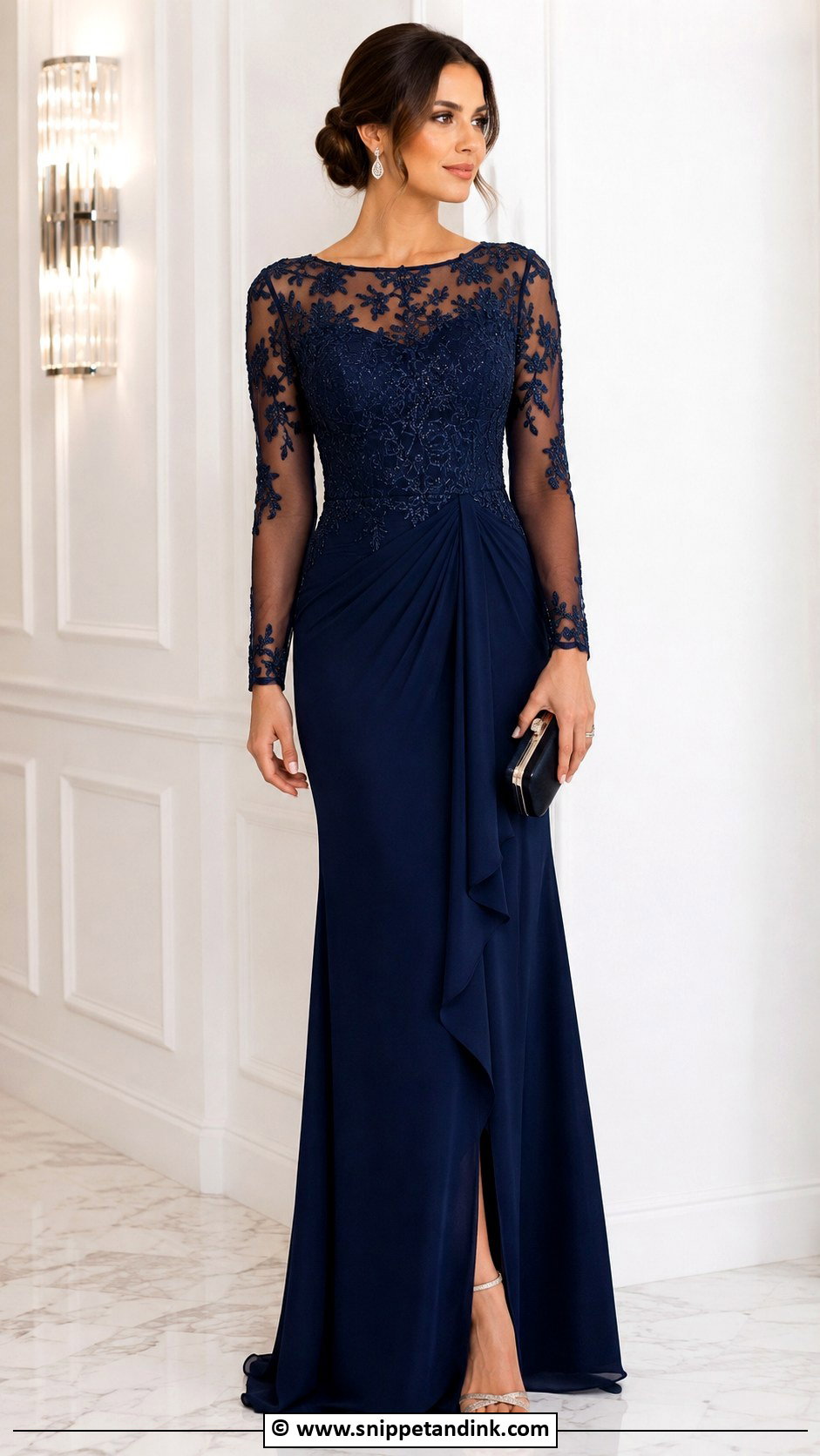 Sheer Sleeve Gown Outfit - Snippet and Ink - 30 Gown Style Ideas
