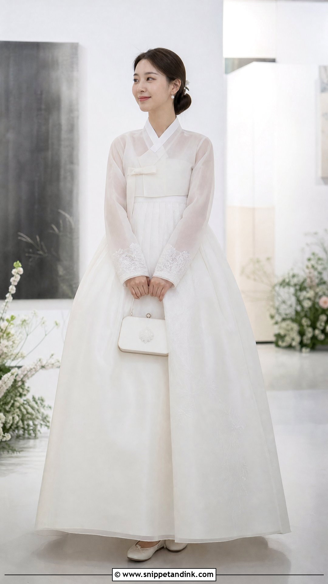 Sheer Sleeve Korean Hanbok Wedding Gown - Snippet and Ink - 25 Korean Wedding Dress Gowns