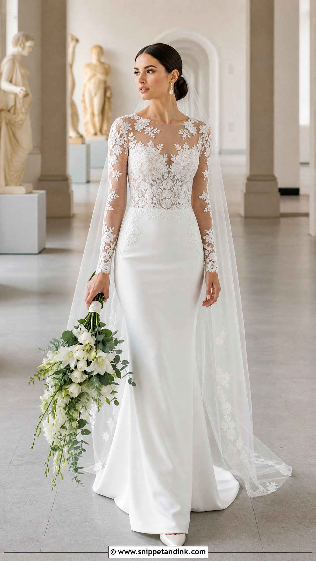 Sheer Sleeve Lace Column Wedding Dress - Snippet and Ink - 20 Wedding Lace Styles