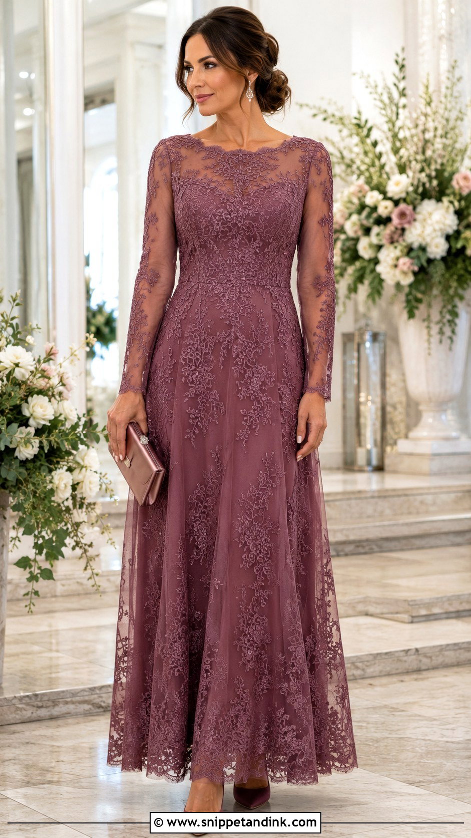 Sheer Sleeve Lace Gown - Snippet and Ink - 20 New Gown Design Ideas