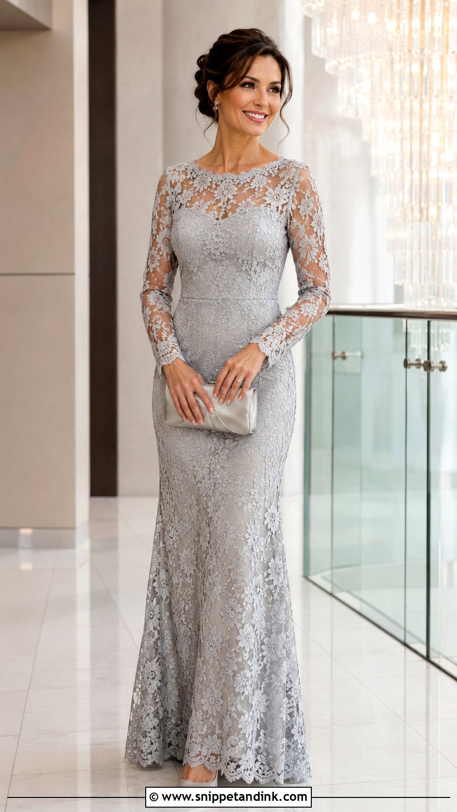 Sheer Sleeve Lace Gown With Closed Toe Heels - Snippet and Ink - 25 Latest Style for Lace Gown Ideas