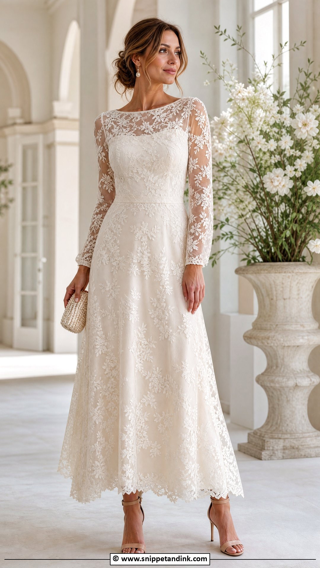 Sheer Sleeve Lace Gown - Snippet and Ink - 35 Lace Gown Styles