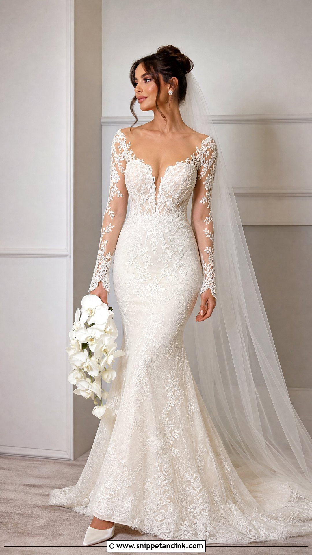Sheer Sleeve Lace Wedding Dress - Snippet and Ink - 20 Hailey Beiber Wedding Dress Ideas