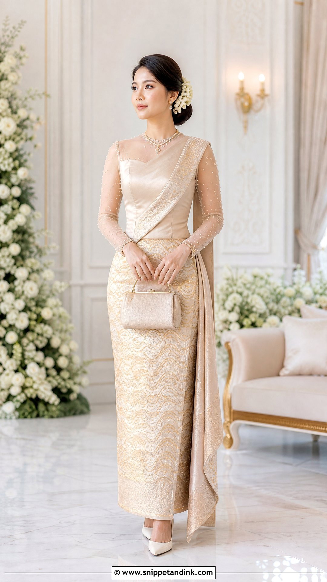 Sheer Sleeve Myanmar Wedding Dress - Snippet and Ink - 25 Myanmar Wedding Dress Design Ideas
