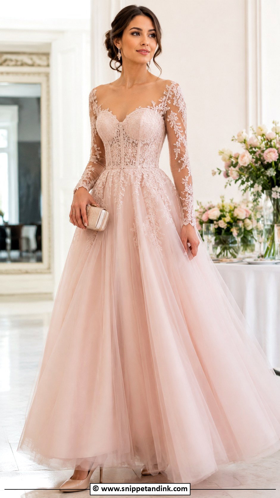 Sheer Sleeve Princess Gown - Snippet and Ink - 35 Princess Gown Ideas