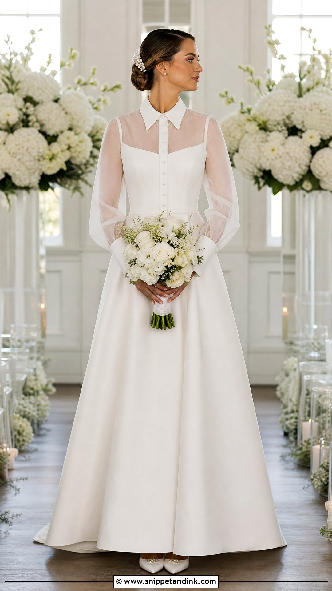 Sheer Sleeve Shirt Wedding Dress - Snippet and Ink - 20 Shirt Wedding Dress Ideas