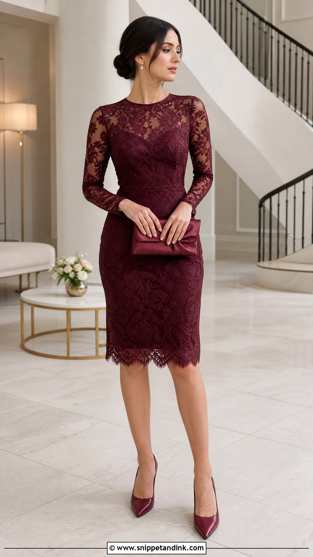 Sheer Sleeve Short Lace Gown With Closed Toe Heels - Snippet and Ink - 25 Short Lace Gown Ideas