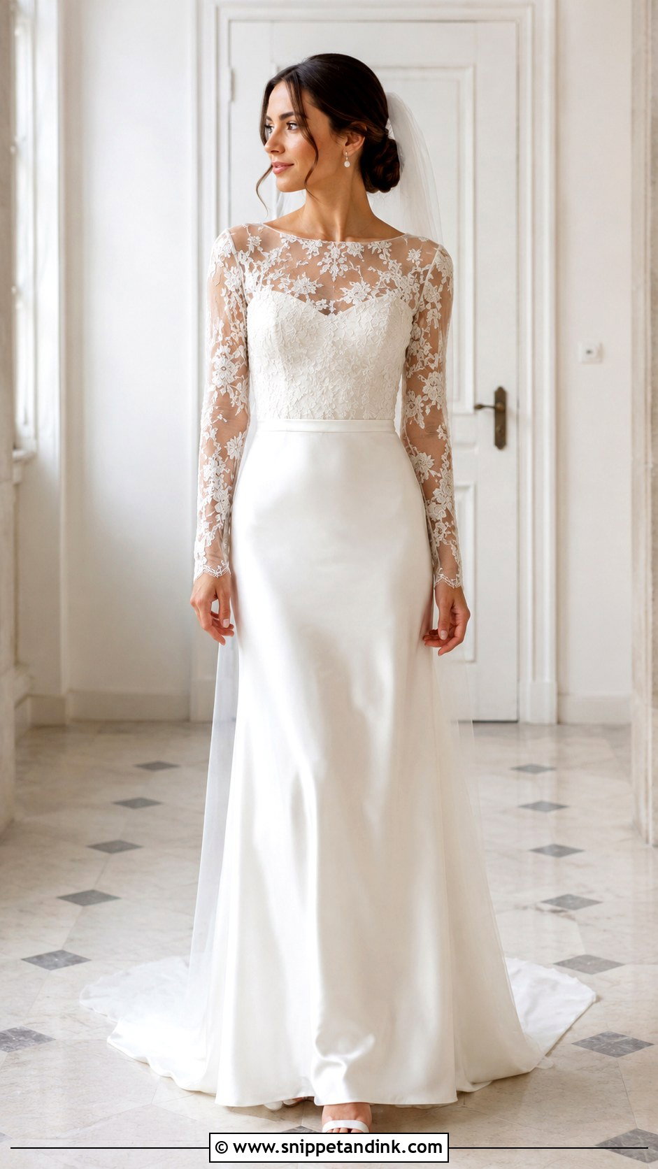 Sheer Sleeve Top And Satin Skirt Wedding Dress - Snippet and Ink - 25 Top and Skirt Wedding Dress Ideas
