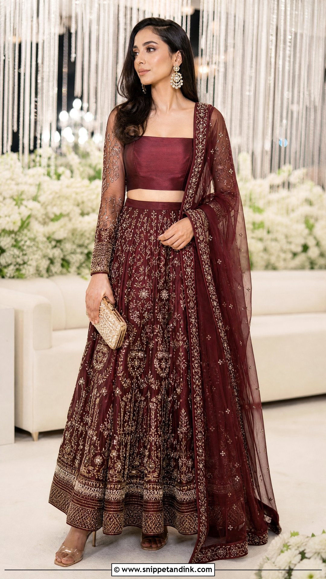 Sheer Sleeve Wedding Blouse With Embroidered Lehenga - Snippet and Ink - 20 Wedding Blouses Ideas