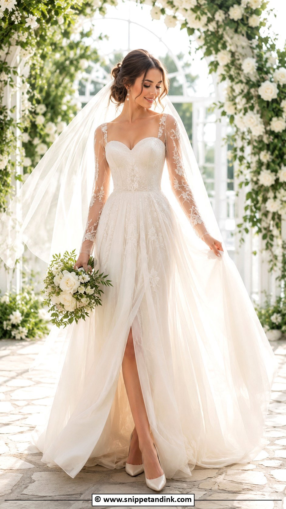 Sheer Sleeve Wedding Dress - Snippet and Ink - 30 Fairy Tale Wedding Dress Ideas