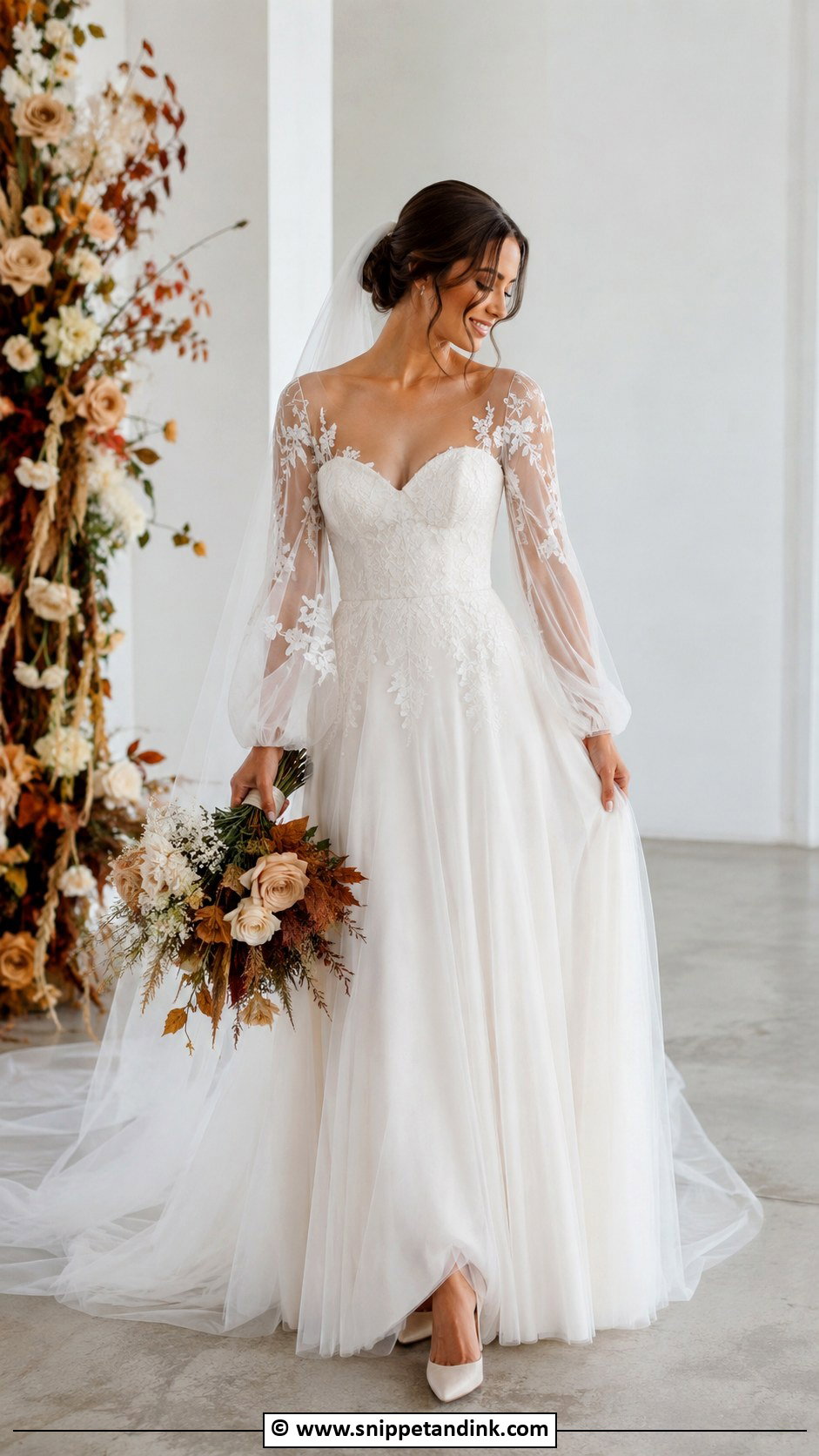Sheer Sleeve Wedding Dress - Snippet and Ink - 30 Romantic Wedding Dress Ideas
