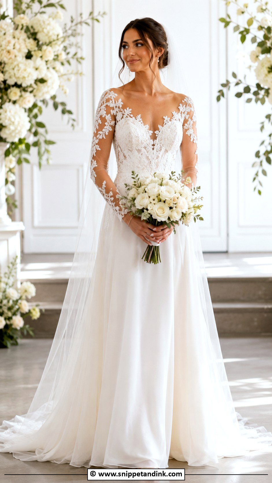 Sheer Sleeve Wedding Dress - Snippet and Ink - 30 Wedding Dress 2024 Ideas