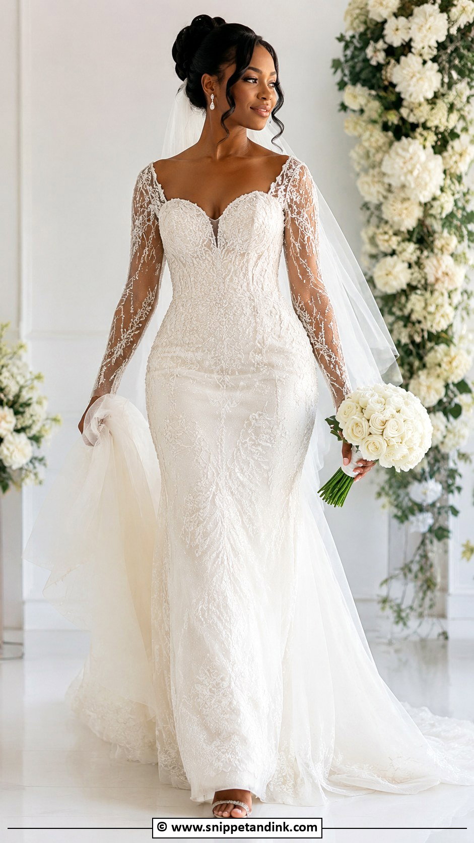 Sheer Sleeve Wedding Dress - Snippet and Ink - 30 Wedding Dresses Black Women