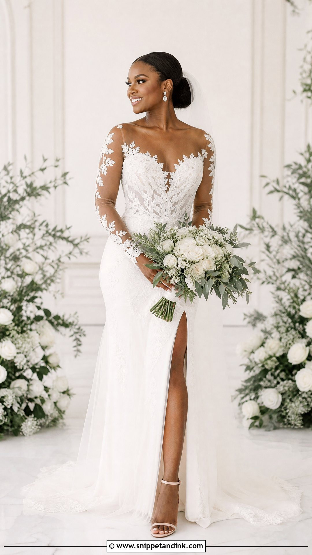 Sheer Sleeve Wedding Dress - Snippet and Ink - 25 Black People Wedding Dresses