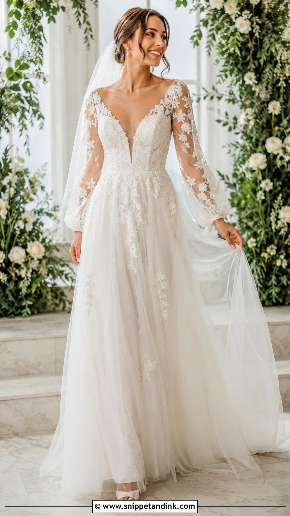 Sheer Sleeve Wedding Dress - Snippet and Ink - 25 Soft Romantic Wedding Dress Ideas
