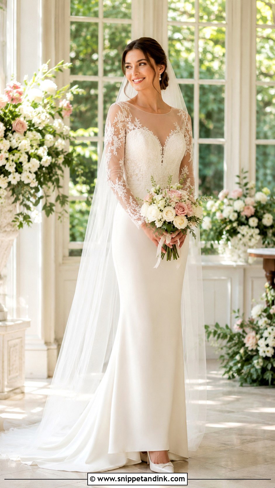 Sheer Sleeve Wedding Dress - Snippet and Ink - 25 Hayley Bieber Wedding Dress Ideas