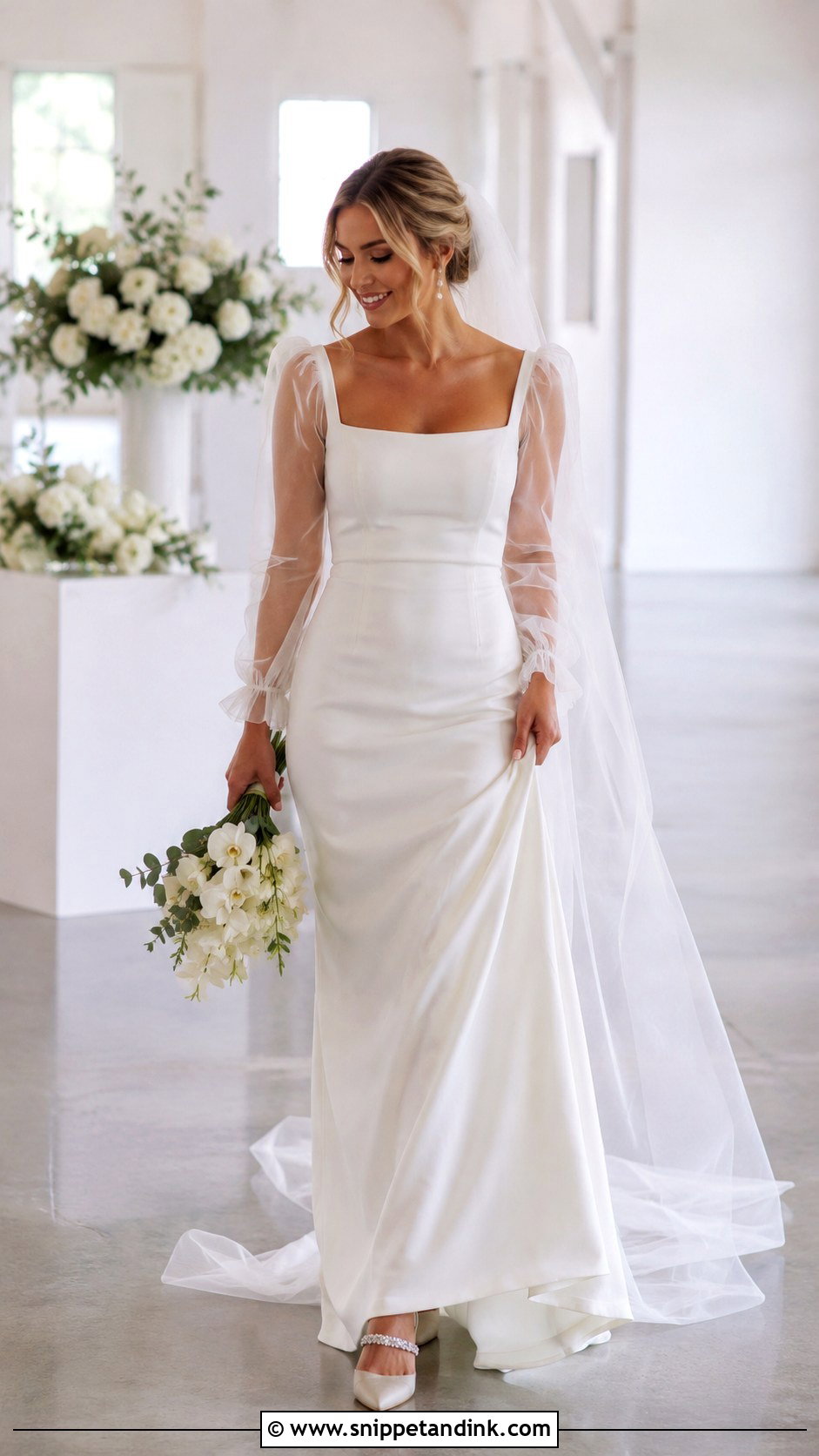 Sheer Sleeve Wedding Dress - Snippet and Ink - 25 Modern Wedding Dress Ideas